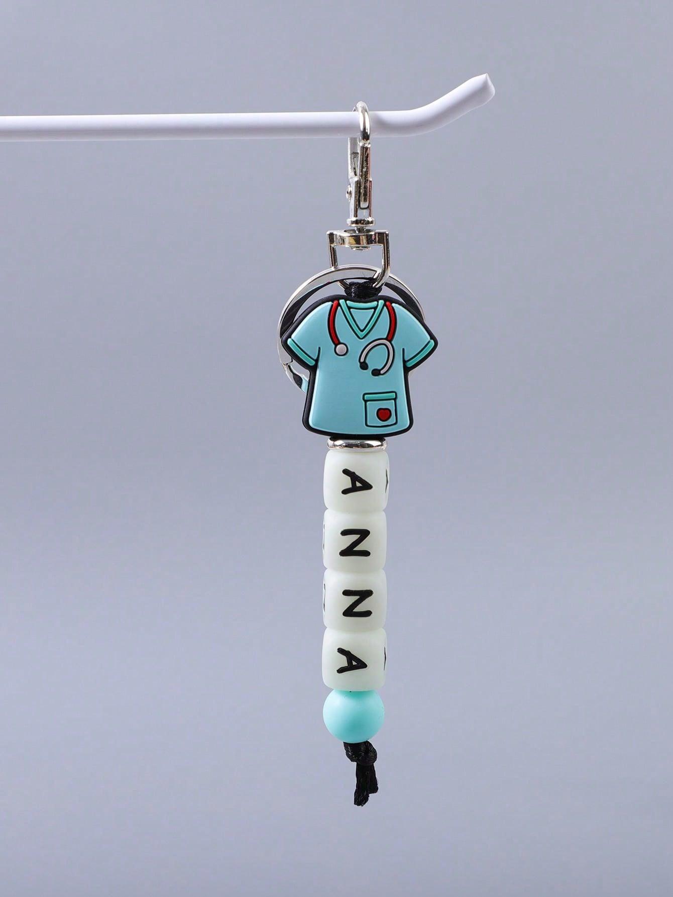 1pc Customized Nurse Uniform Shape Silicone Glow In The Dark Beaded Key Chain, Customized Name, Customized Key Chain, Customized Gift, Customized Backpack Decoration