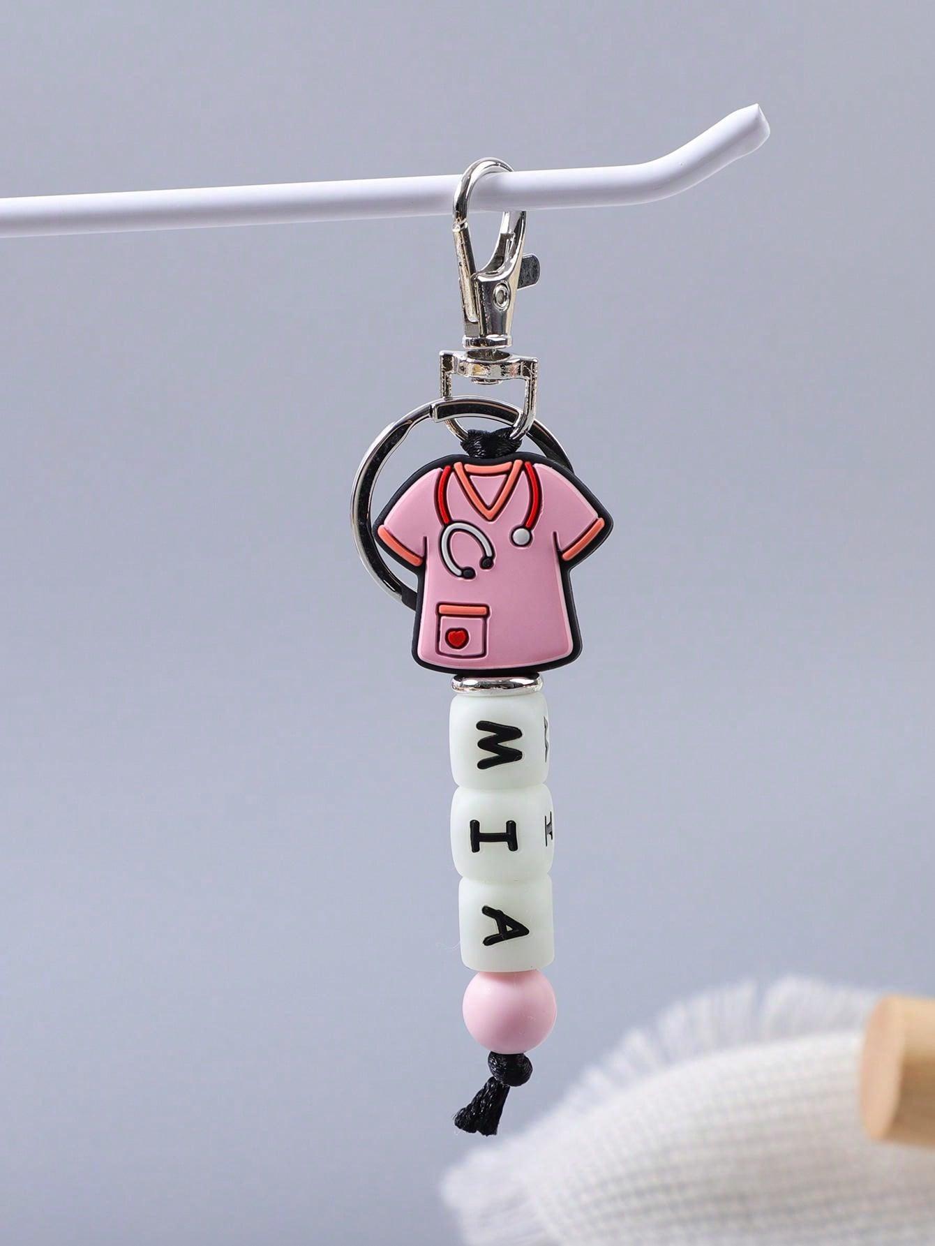 1pc Customized Nurse Uniform Shape Silicone Glow In The Dark Beaded Key Chain, Customized Name, Customized Key Chain, Customized Gift, Customized Backpack Decoration