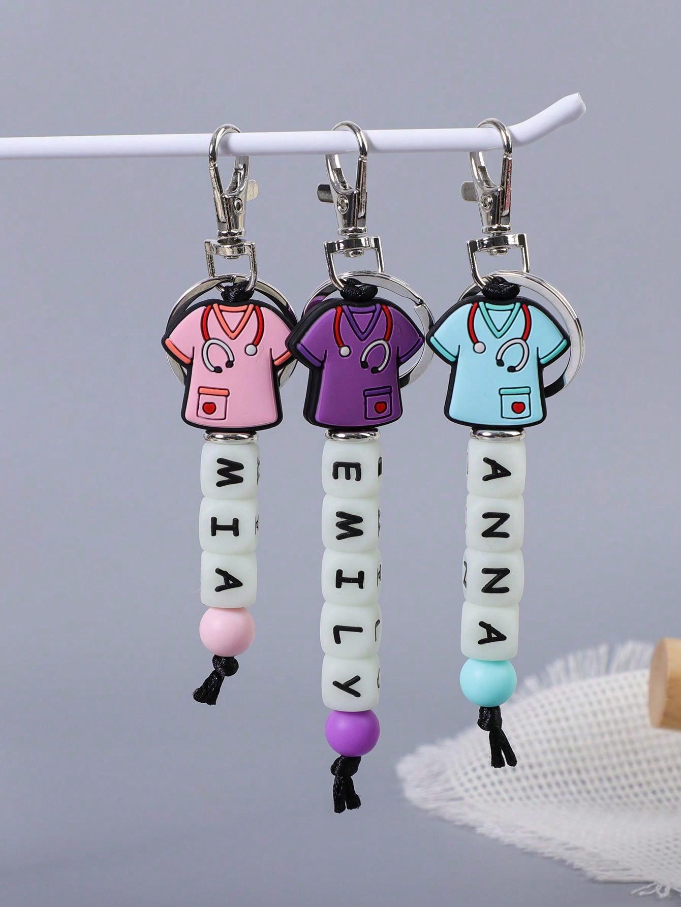 1pc Customized Nurse Uniform Shape Silicone Glow In The Dark Beaded Key Chain, Customized Name, Customized Key Chain, Customized Gift, Customized Backpack Decoration