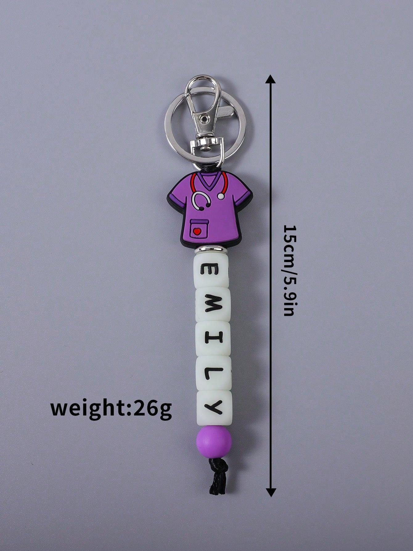 1pc Customized Nurse Uniform Shape Silicone Glow In The Dark Beaded Key Chain, Customized Name, Customized Key Chain, Customized Gift, Customized Backpack Decoration