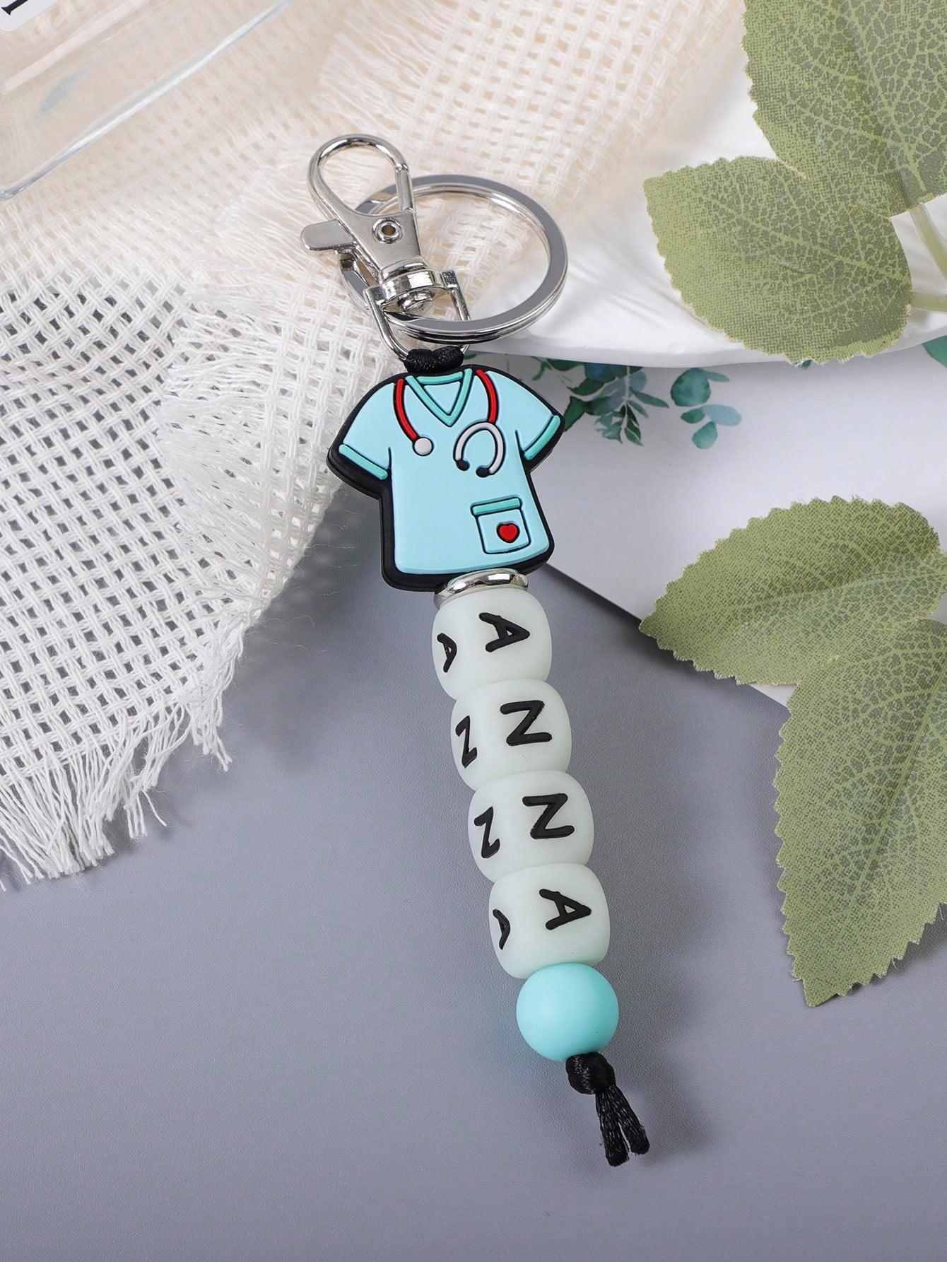 1pc Customized Nurse Uniform Shape Silicone Glow In The Dark Beaded Key Chain, Customized Name, Customized Key Chain, Customized Gift, Customized Backpack Decoration