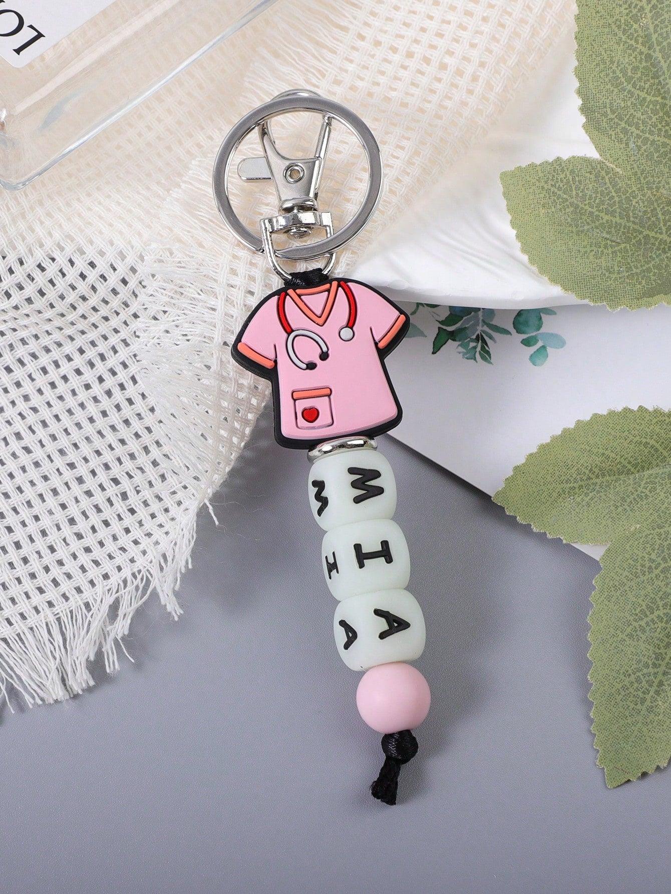 1pc Customized Nurse Uniform Shape Silicone Glow In The Dark Beaded Key Chain, Customized Name, Customized Key Chain, Customized Gift, Customized Backpack Decoration