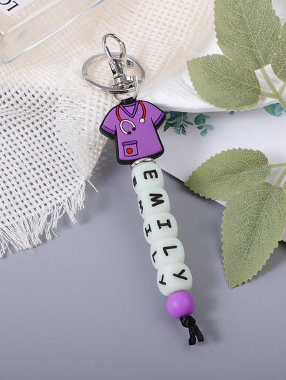 1pc Customized Nurse Uniform Shape Silicone Glow In The Dark Beaded Key Chain, Customized Name, Customized Key Chain, Customized Gift, Customized Backpack Decoration