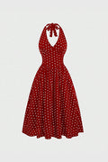 Sweetro Women Summer Casual Holiday Polka Dot Print Halter Backless Dress