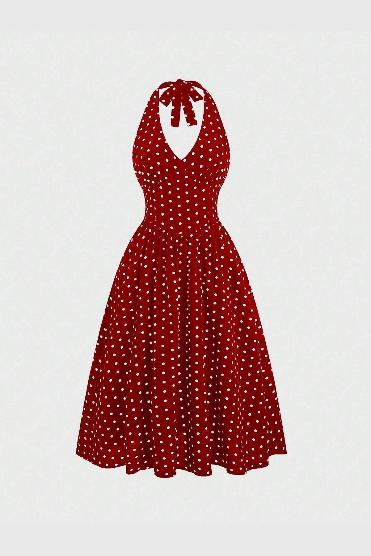 Sweetro Women Summer Casual Holiday Polka Dot Print Halter Backless Dress