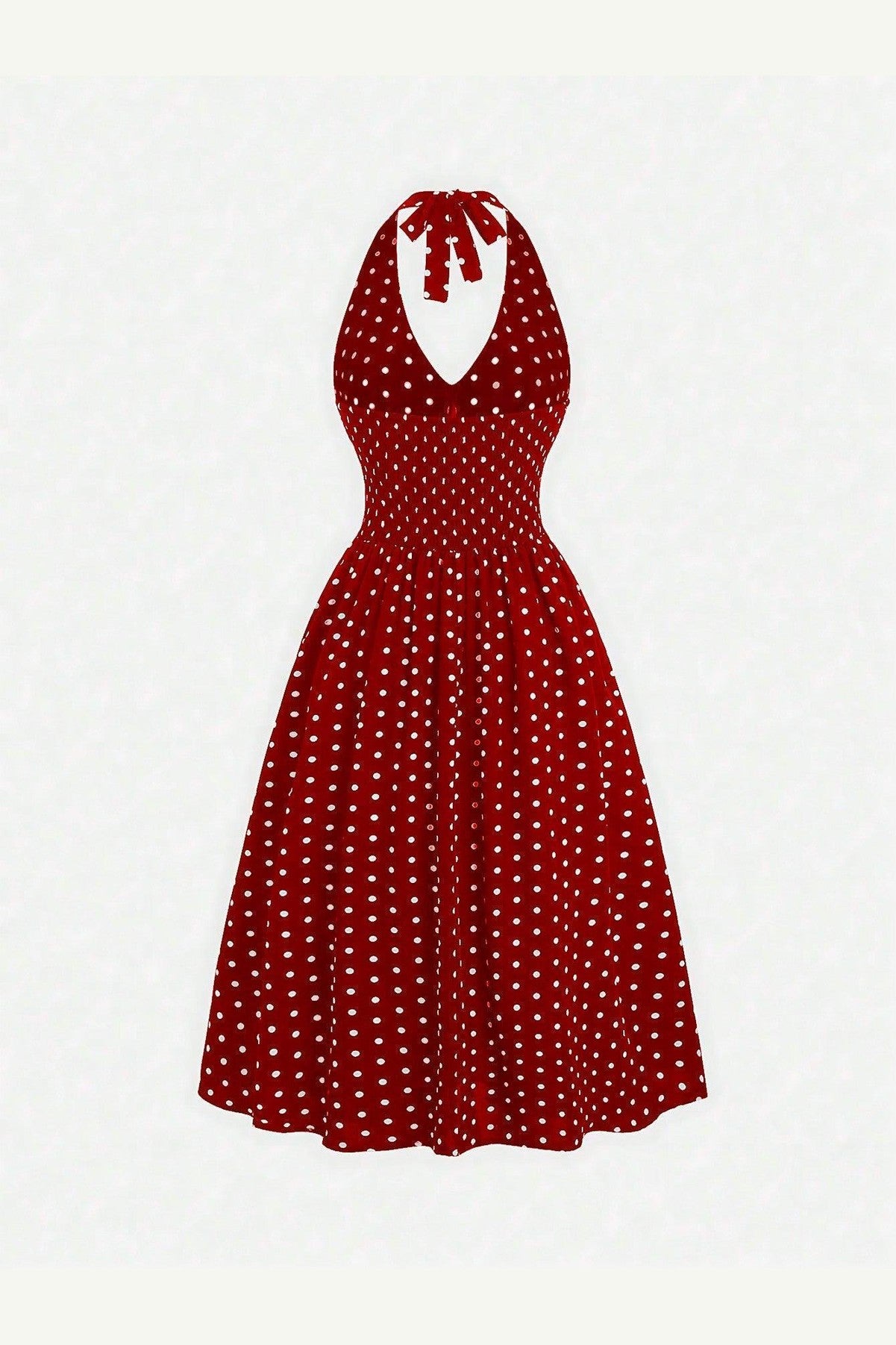 Sweetro Women Summer Casual Holiday Polka Dot Print Halter Backless Dress