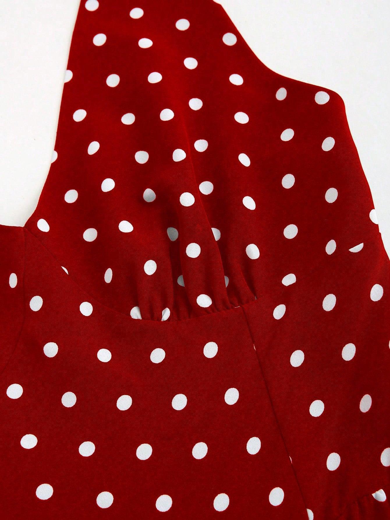 Sweetro Women Summer Casual Holiday Polka Dot Print Halter Backless Dress