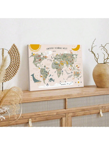 1pc Wonderful World Animals Map Canvas Print - Wall Art For Living Room, Bedroom, Office Decoration