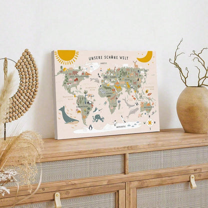 1pc Wonderful World Animals Map Canvas Print - Wall Art For Living Room, Bedroom, Office Decoration