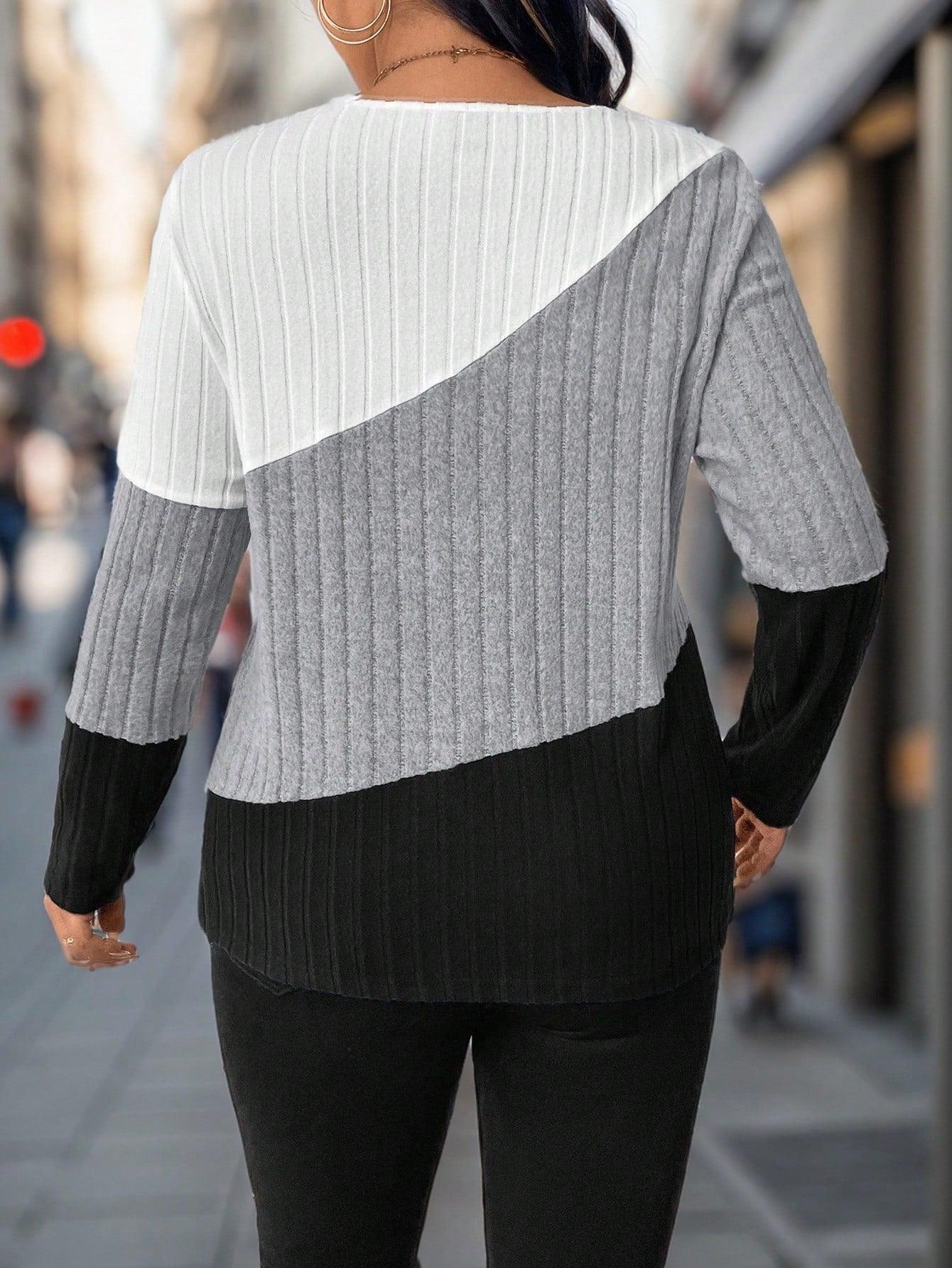 SHEIN LUNE Plus Size Color Blocking T-Shirt For Spring And Autumn Graphic Tees Women Tops, For Thanksgiving