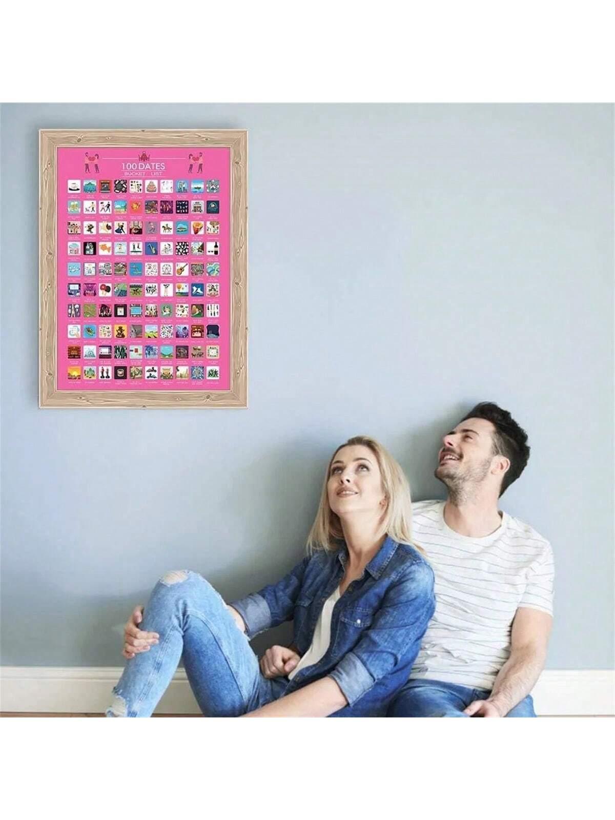 100 Dates Scratch Off Poster Couple's Bucket List Date Night Ideas Couples Games Painting Posters On The Wall Girl Room Decor