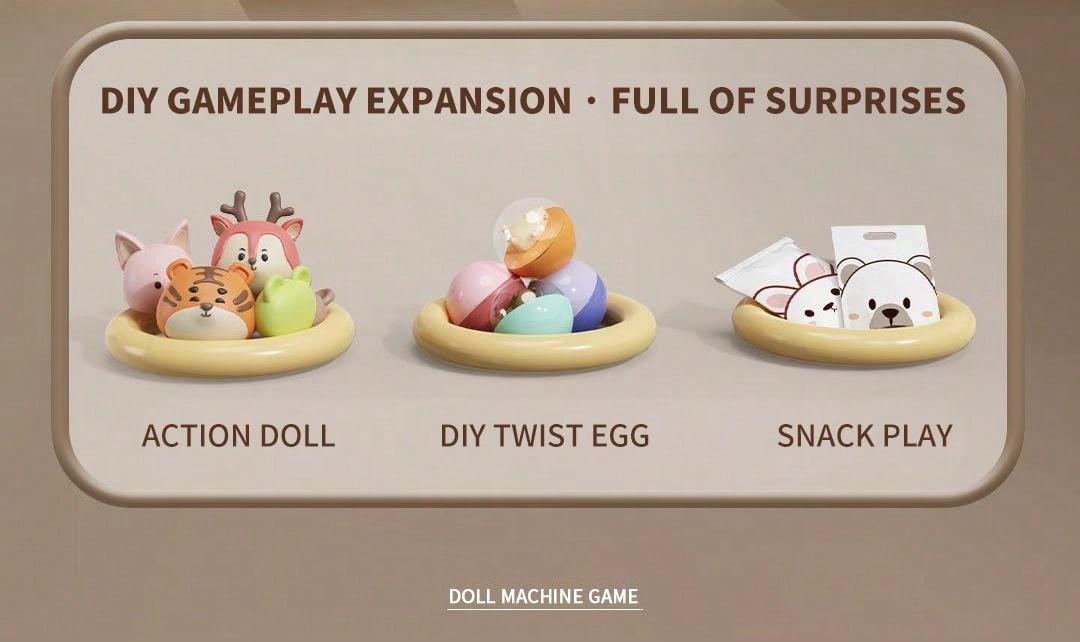 20pcs/Set Plush Doll Gashapon Capsule Machine (Includes Plush Dolls, Gashapon Balls, Game Coins) - Cute Rabbit/Bear/Dinosaur Characters - For Coin-Operated Doll Machine, Children's Birthday, Party, Christmas,