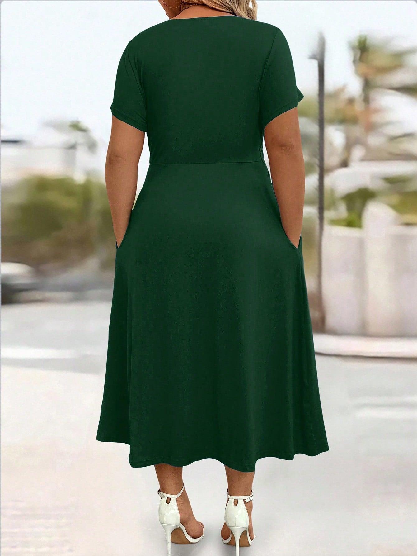 Plus Size Ruched Pocket Long Casual Dress