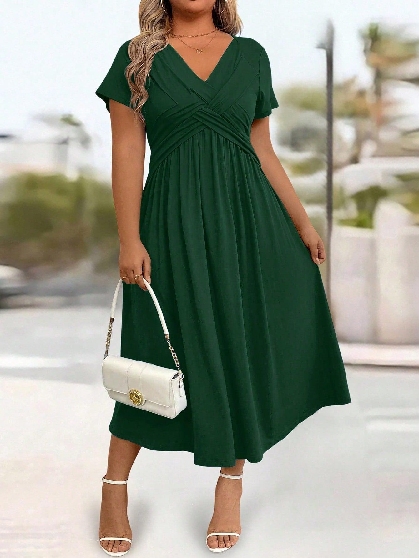 Plus Size Ruched Pocket Long Casual Dress