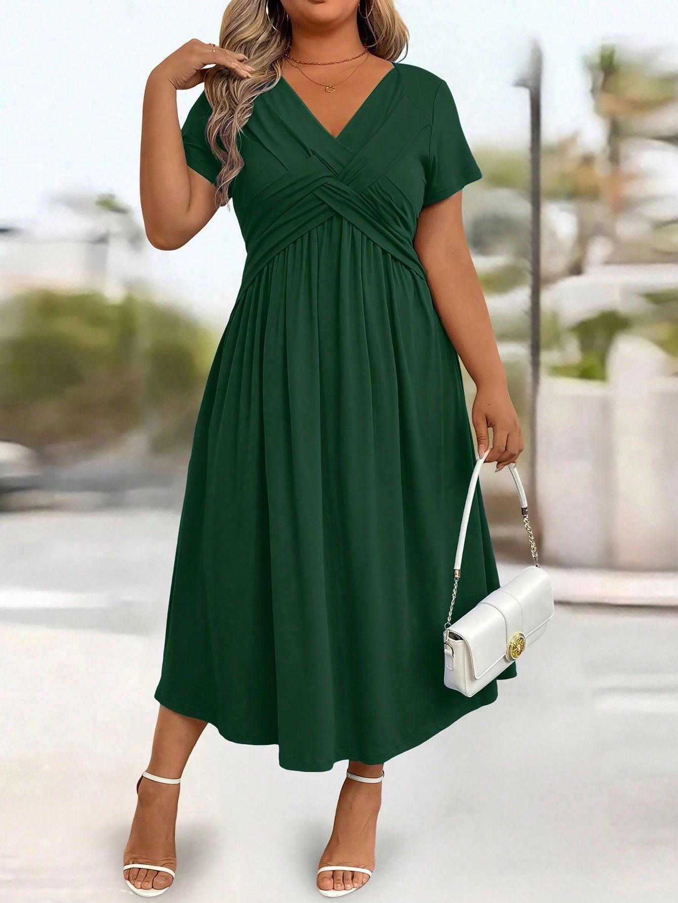 Plus Size Ruched Pocket Long Casual Dress