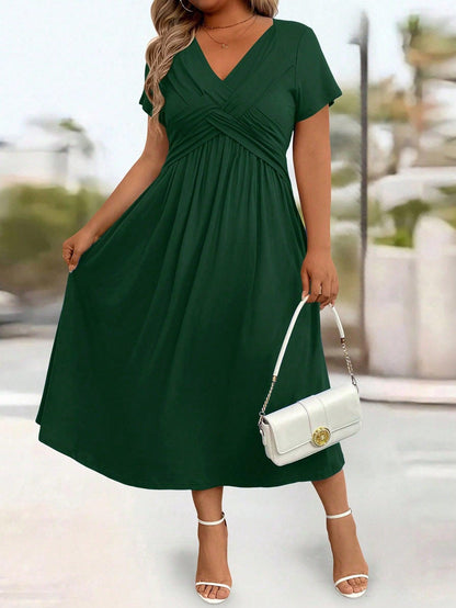 Plus Size Ruched Pocket Long Casual Dress