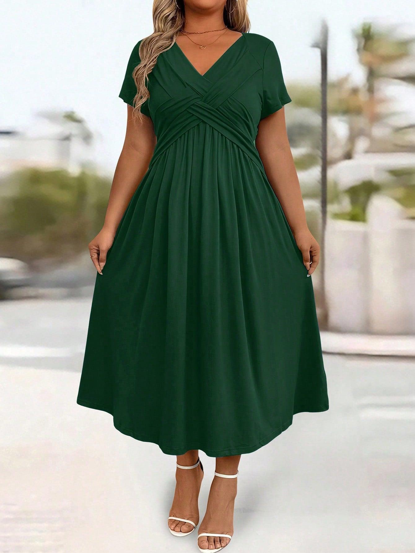 Plus Size Ruched Pocket Long Casual Dress