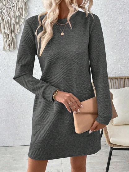 Casual Solid Color Round Neck Long Sleeve Dress