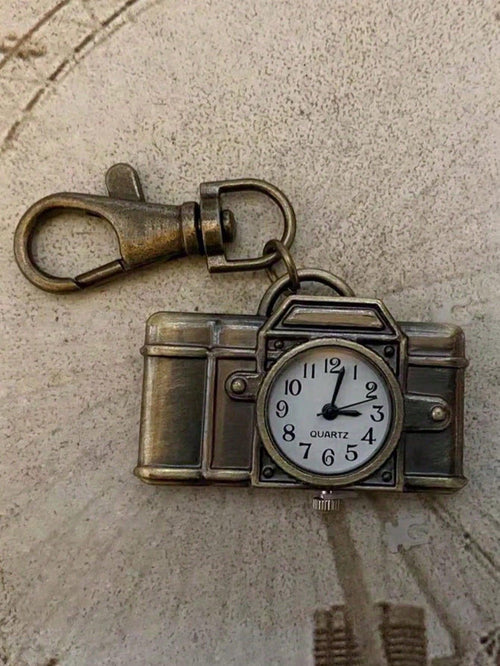 1pc Camera Shape Pocket Watch Vintage Bronze Keychain,Novelty Quartz Watch Keychain Pendant Bag Accessories Creative Gift Nurse Watch,Valentine'S Day Gifts,Gifts For Friends Key Chain Charms,Souvenir Gift For Xmas Birthday