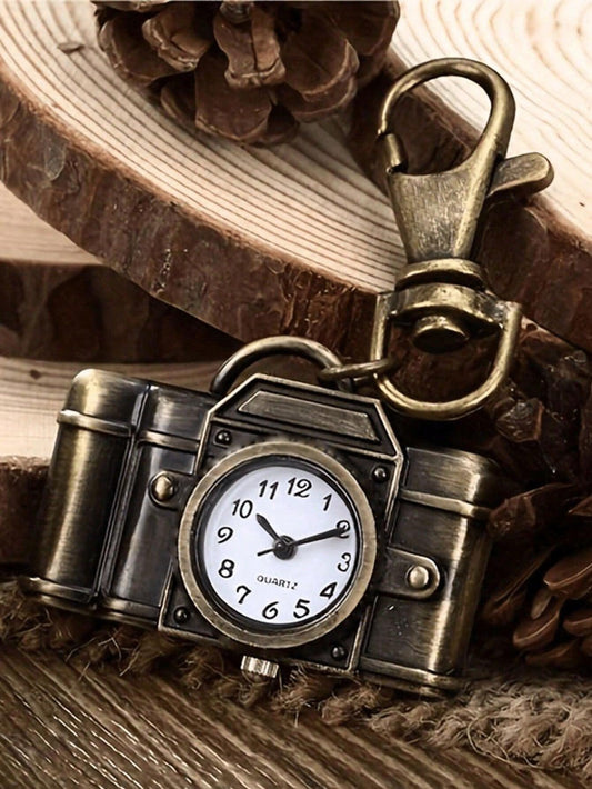 1pc Camera Shape Pocket Watch Vintage Bronze Keychain,Novelty Quartz Watch Keychain Pendant Bag Accessories Creative Gift Nurse Watch,Valentine'S Day Gifts,Gifts For Friends Key Chain Charms,Souvenir Gift For Xmas Birthday