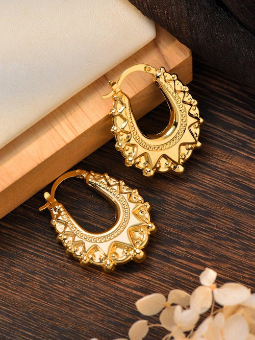 1 Pair 18k Gold Plated Stainless Steel Vintage Crown Horseshoe Earrings Fashion Simple Non Fading Women's Earrings Can Be Given As A Gift To Friends, Colleagues And Mothers - HEPSIBAH SHOP