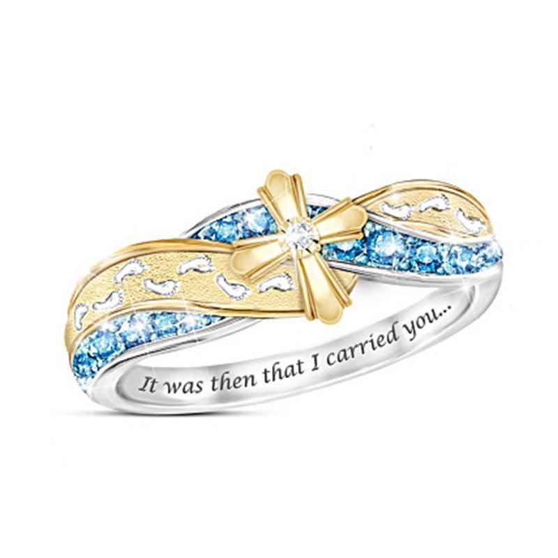 Creative Cross Footprint Two Tone Ring Women's Ornament - HEPSIBAH SHOP