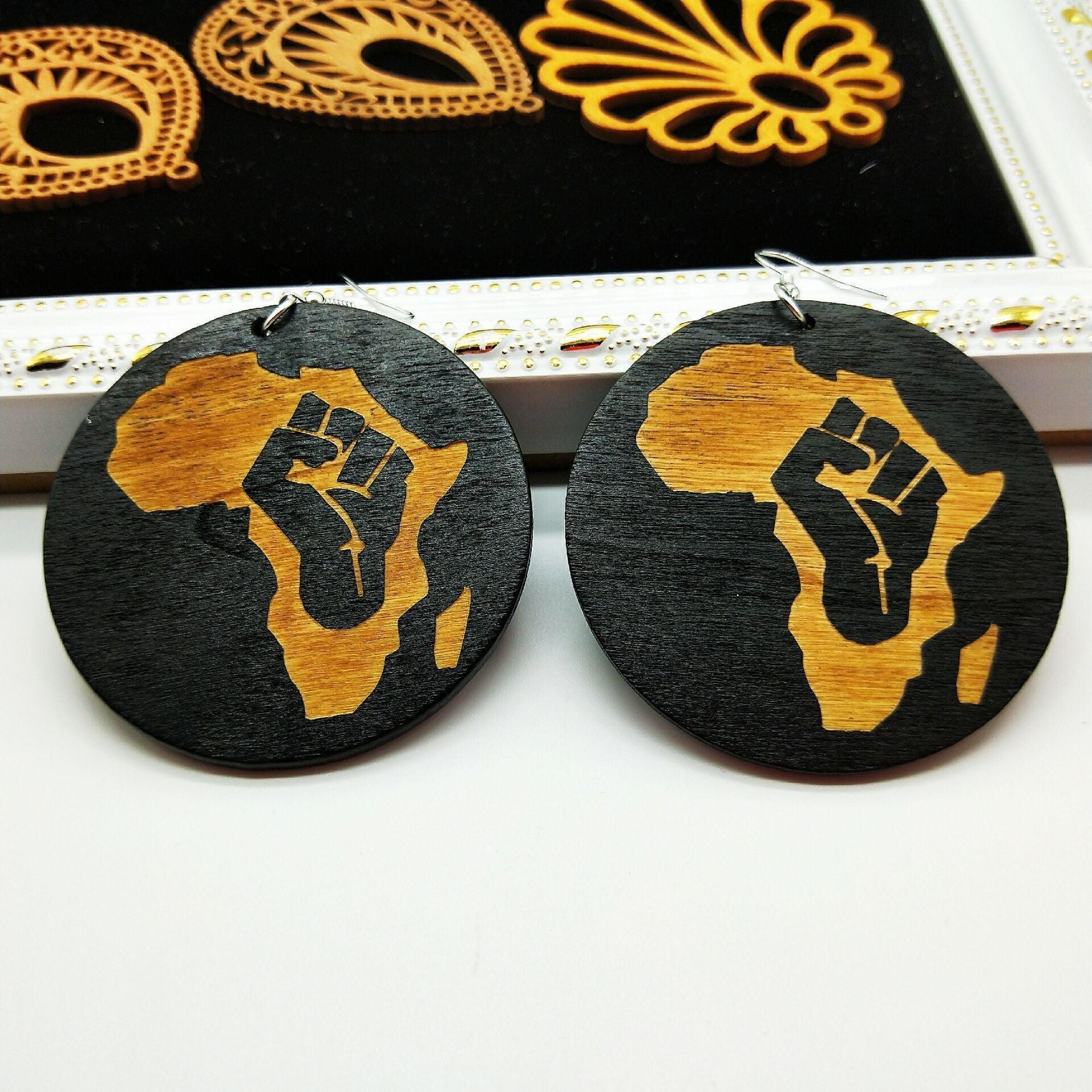 geometric African black round earrings - HEPSIBAH SHOP
