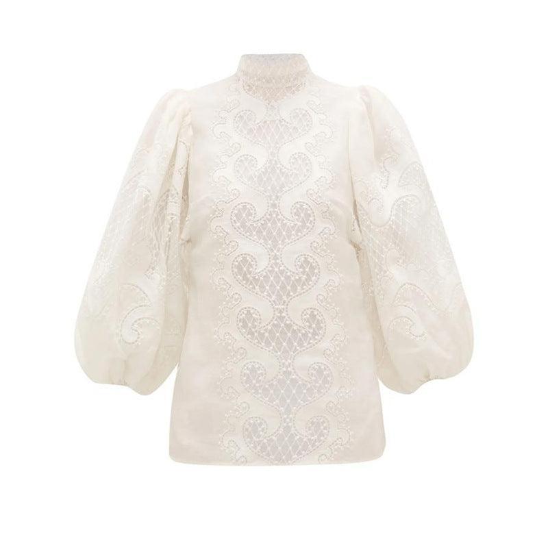 Spliced loose lantern sleeve lace shirt - HEPSIBAH SHOP