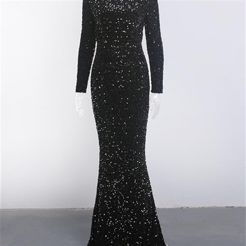 Women Modest Stretch Sequin Evening Gown - HEPSIBAH SHOP