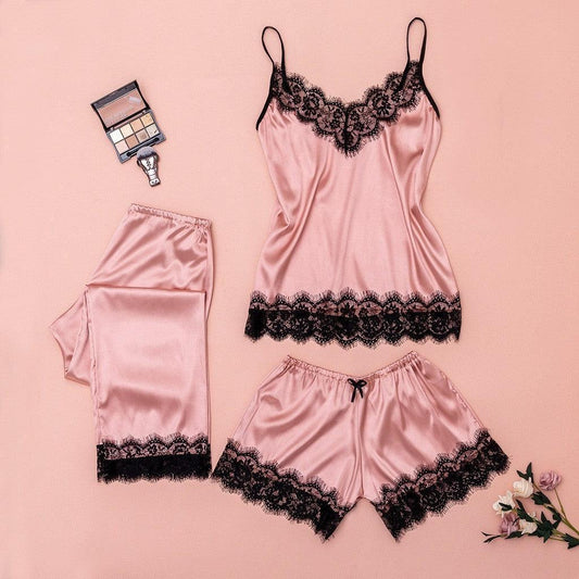 Three-piece lace pajamas