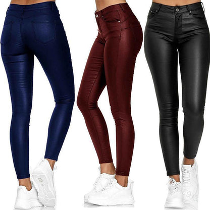 Women's solid color leather casual pants foot pants - HEPSIBAH SHOP