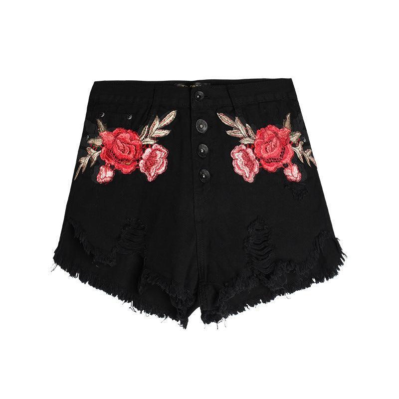 Embroidered loose beard jeans women shorts - HEPSIBAH SHOP