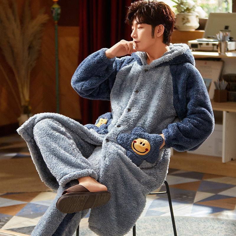 Men's Fleece Thickened Long Coral Fleece Pajamas Set - HEPSIBAH SHOP