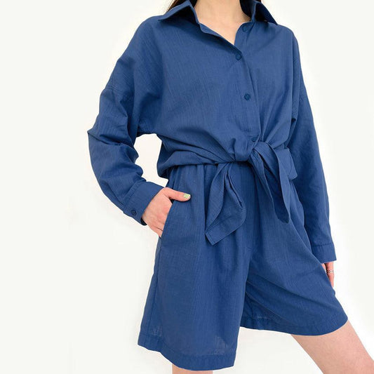 Textured Lightweight Cotton Oversized Shirt and Shorts - HEPSIBAH SHOP