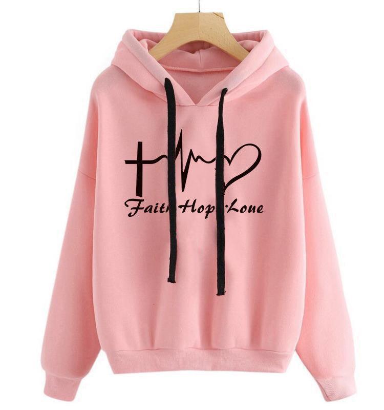 Heart Print Hoodie Sweatshirt Tops - HEPSIBAH SHOP