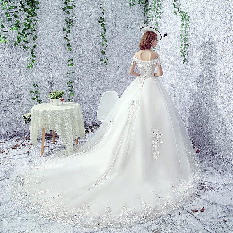 Wedding Dress One-shoulder Trailing French Veil - HEPSIBAH SHOP