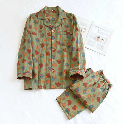 Woven Jacquard Lapel Pajamas Suit Loose - HEPSIBAH SHOP