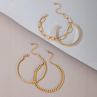 Exaggerated And Minimalist Gold Thick Chain Bracelet Set Of Four Pieces