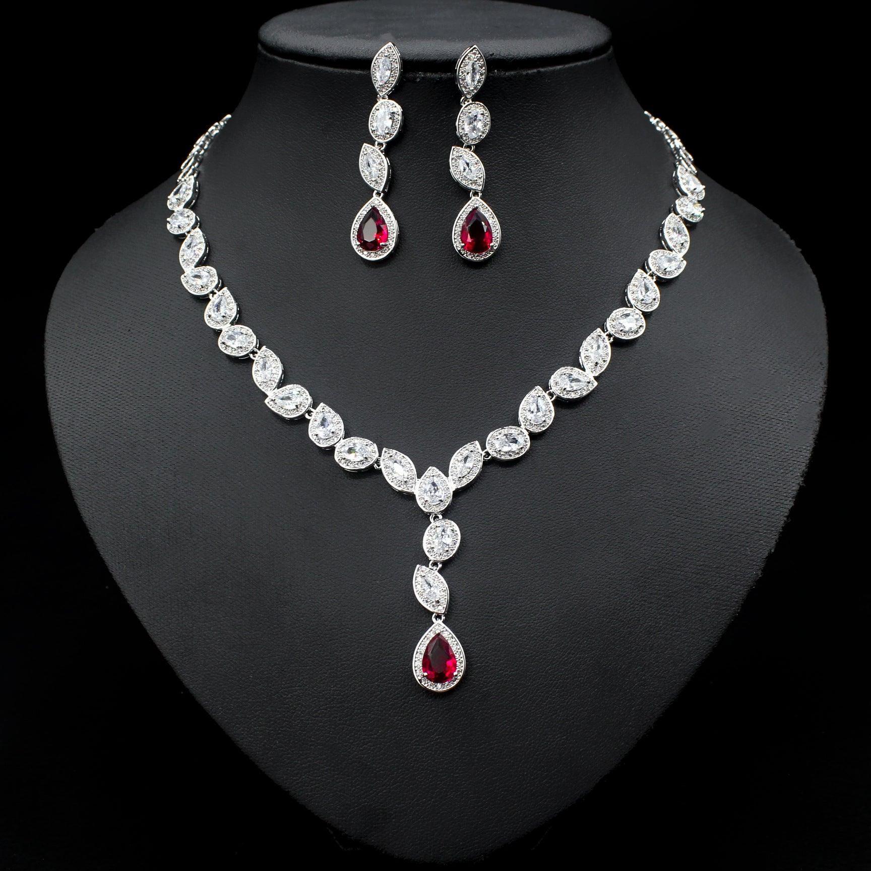 Colorful Zircon Necklace Wedding Three-piece Set - HEPSIBAH SHOP