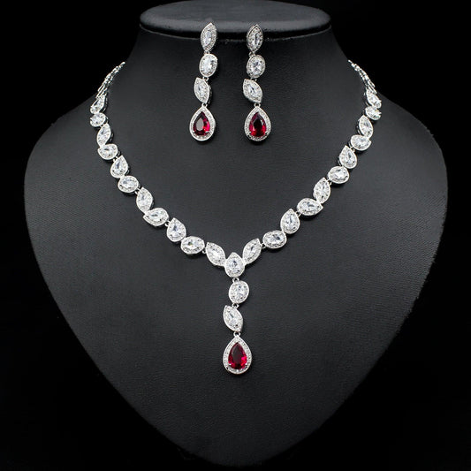 Colorful Zircon Necklace Wedding Three-piece Set - HEPSIBAH SHOP