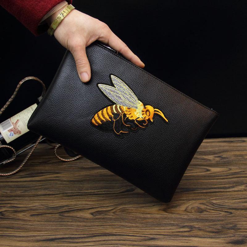 Bee Embroidered Men's Handheld Envelope Bag - HEPSIBAH SHOP