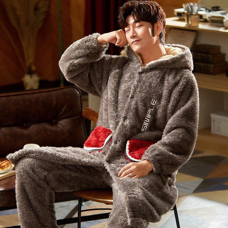 Men's Fleece Thickened Long Coral Fleece Pajamas Set - HEPSIBAH SHOP