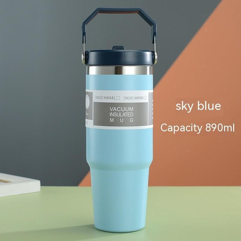 Portable Car Cup Stainless Steel Cup Travel Sports Water Bottle With Handle Cover Coffee Tumbler Cup - HEPSIBAH SHOP