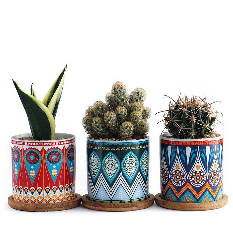 Mandala ceramic flower pot - HEPSIBAH SHOP