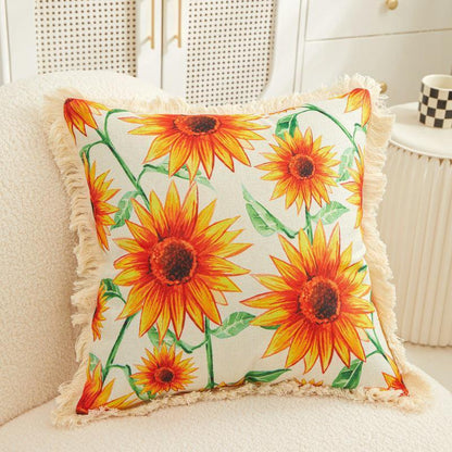 Tassel Sunflower Linen Printed Pillowcase Home Bedroom Bedside Soft Upholstery Pillow Home Couch