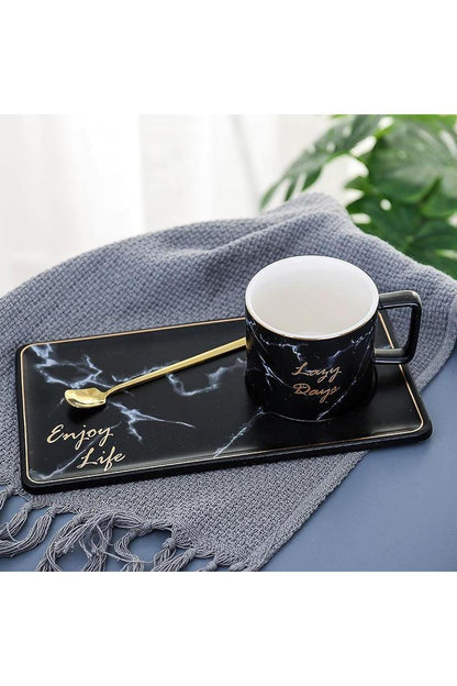 Marble Grain Ceramic Coffee Mug Set Outline In Gold Business Office Milk Tea Cup Tumbler Creative European Mugs for Gift