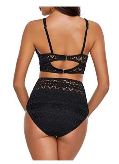 One-piece high waist cutout lace bikini - HEPSIBAH SHOP