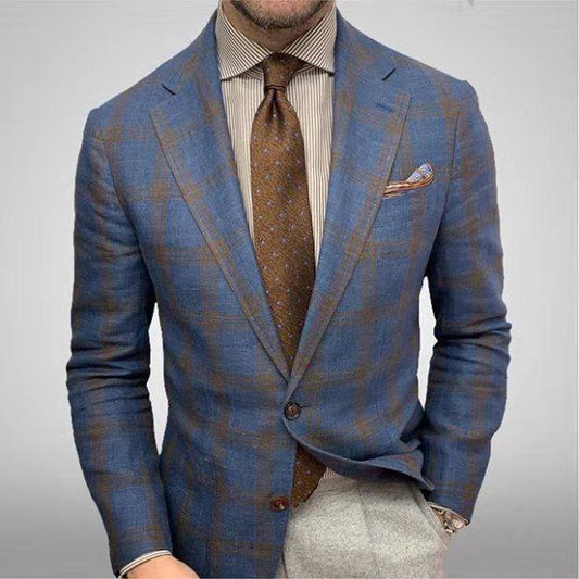 Men's Plaid Lapel Long Sleeve Suit - HEPSIBAH SHOP