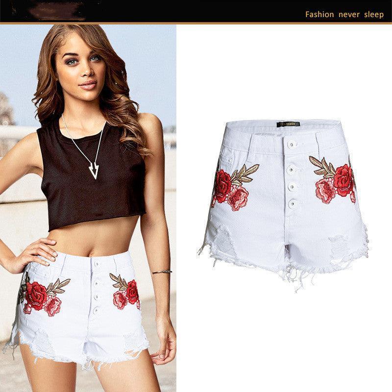 Embroidered loose beard jeans women shorts - HEPSIBAH SHOP