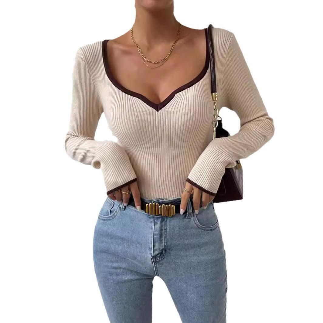 V-neck Striped Contrast Color Loose Sweater - HEPSIBAH SHOP